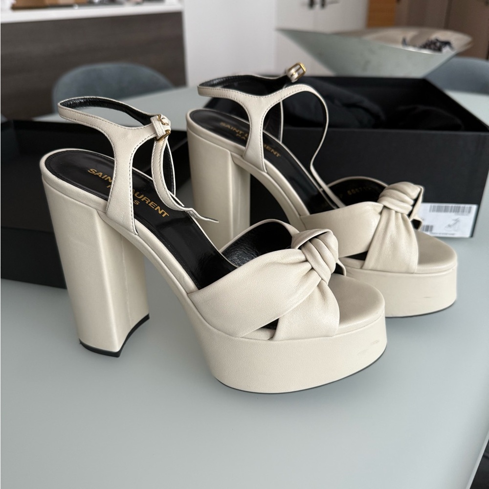 Saint Laurent Cream Knotted Platform Heels